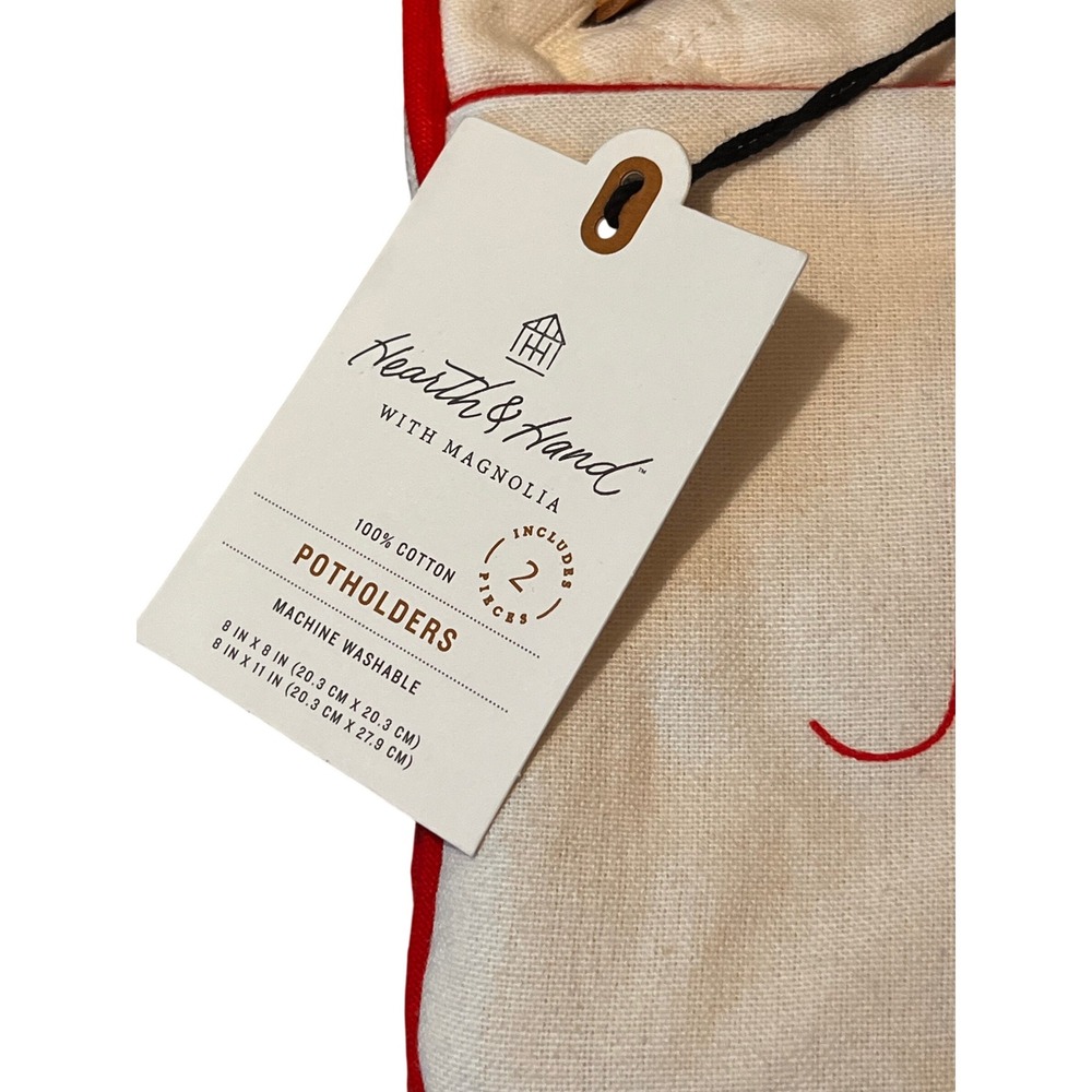 Hearth & Hand Magnolia JOY Potholder Set 2pc Red White Ticking Stripe Holiday - Picture 2 of 6
